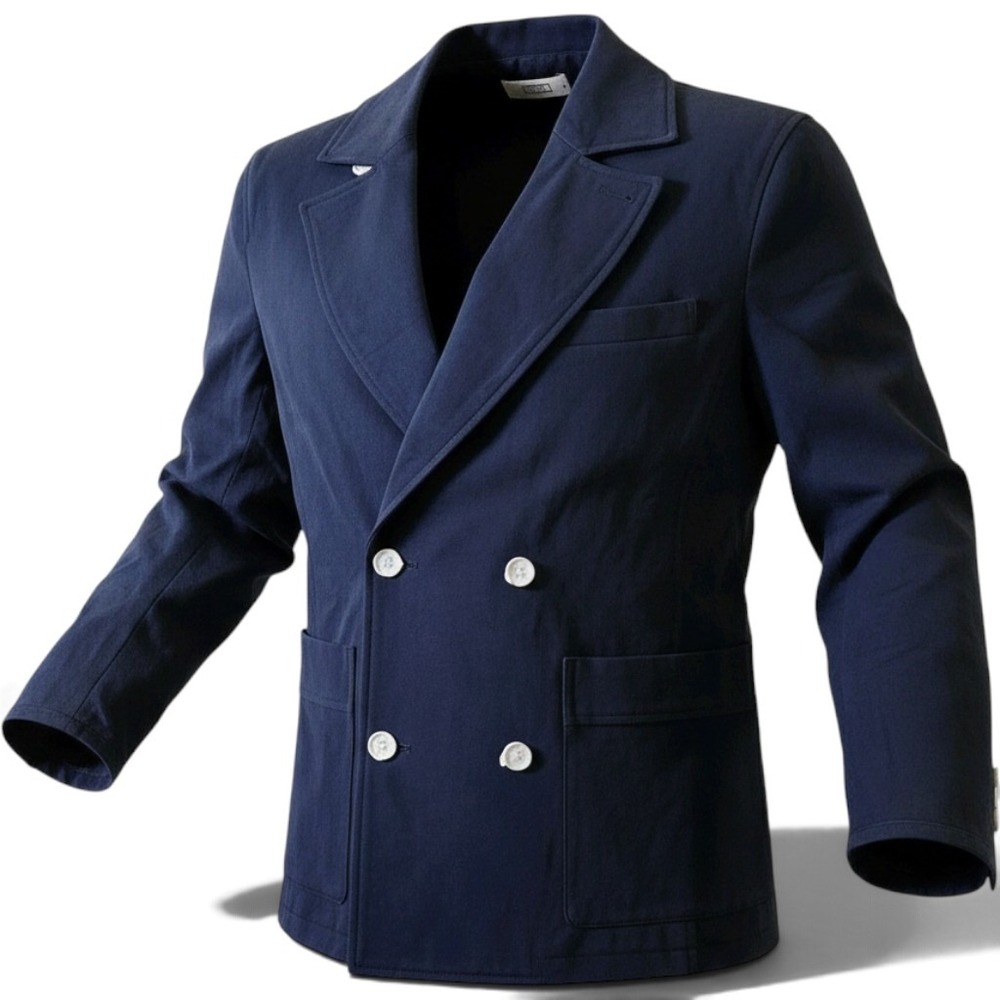 AYR Blazer Womens XS The Rug Navy Blue Double Breasted Cotton EUC